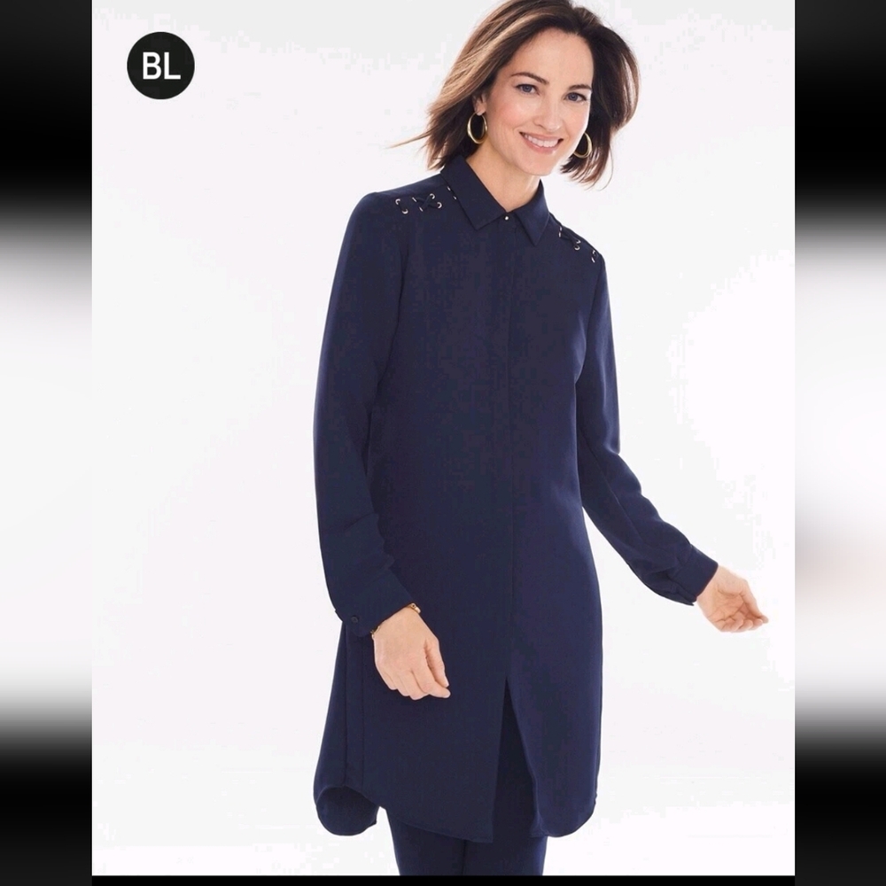 Chicos Navy Long Sleeve Long Tunic Top NWT - Picture 2 of 9